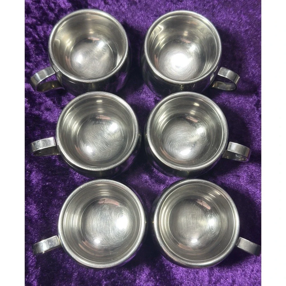 Tramontina Espresso Set Cups Plates 12pc Inox Stainless Steel Double Wall